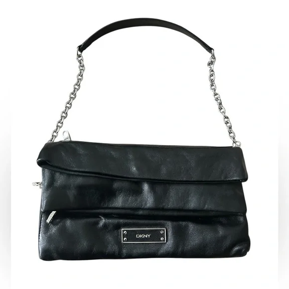 DKNY Black Leather Fold Over Women's Shoulder Bag NWOT - Picture 15 of 15